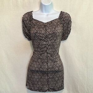 G-191 Max Studio Black Brown & White Short Sleeve Pullover Blouse Size M